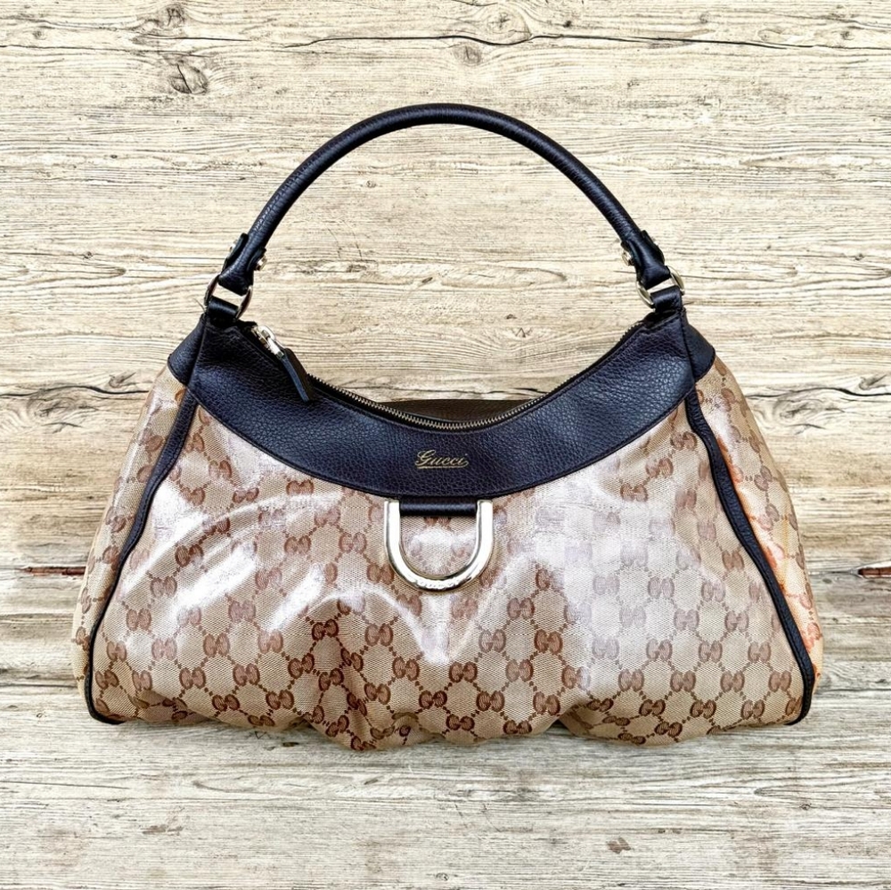 Authentic Gucci D-Ring Crystal Leather Hobo Handbag